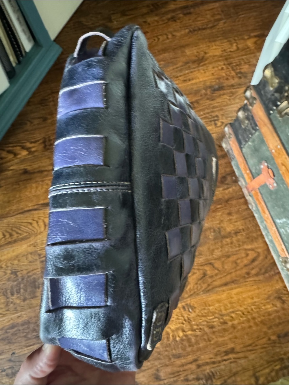 Bed Stu Blue Purple Orchid Woven Leather Crossbody with Distressed Finish - Picture 5 of 9